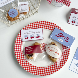 2026情人节饼干包装袋页眉蝴蝶结樱桃卡头曲奇机封袋装饰礼物盒子