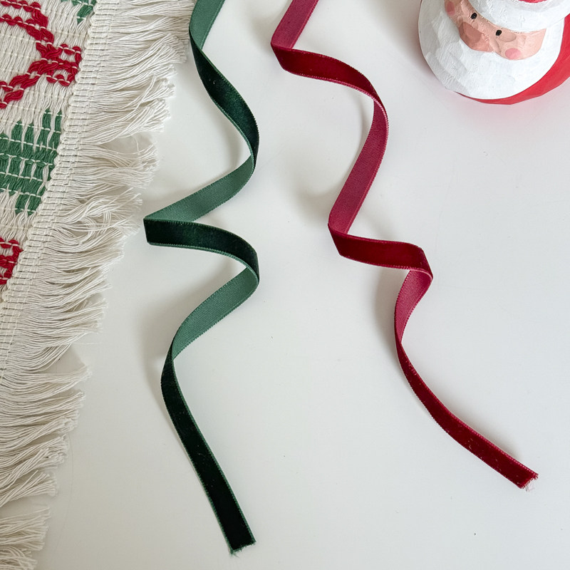 圣诞红绿色抓绒丝带打包绳子