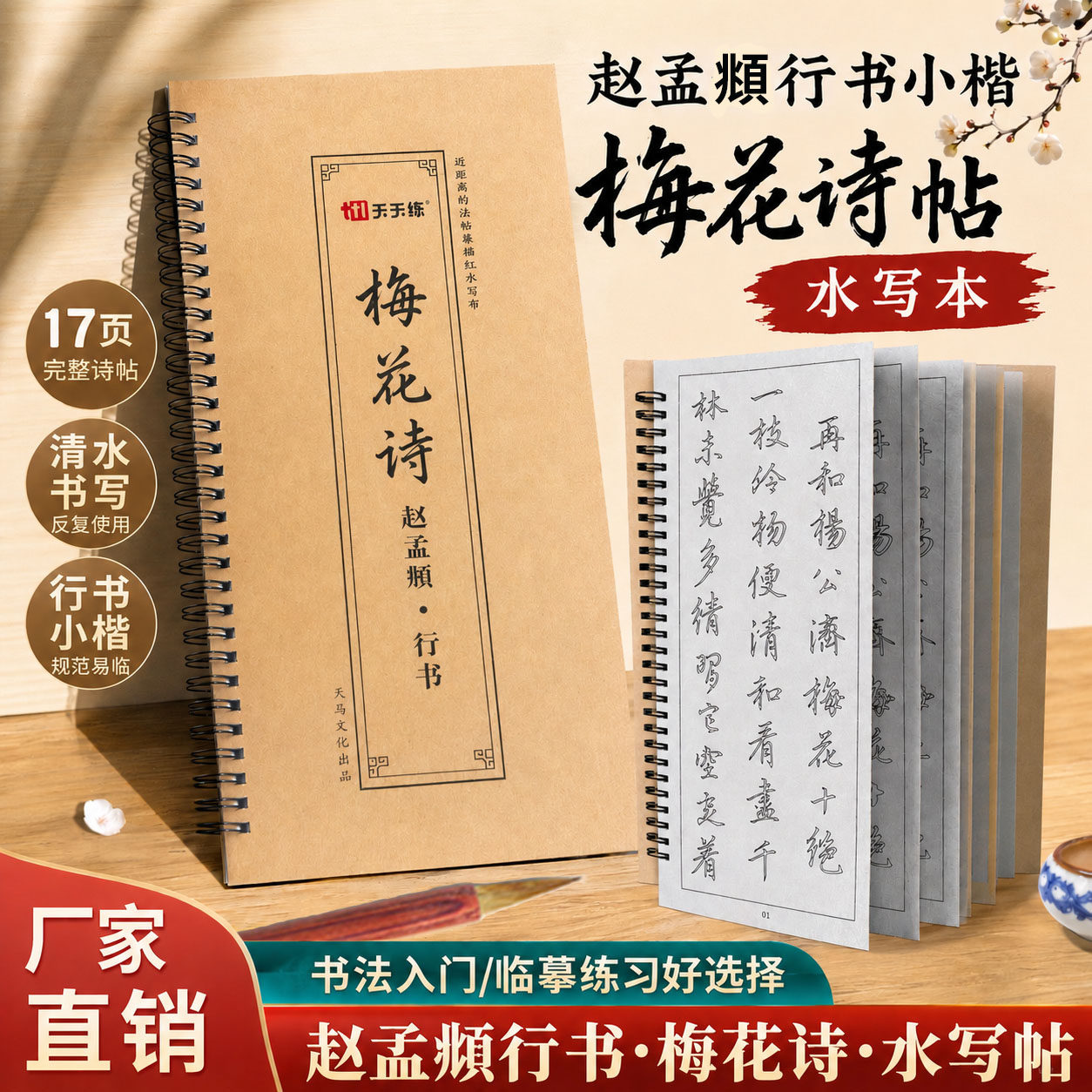 赵孟頫小楷行书梅花诗水写本原帖全练字神器重复使用初学者成人专用书法清水毛笔临摹练习水写布描红梅林笔庄