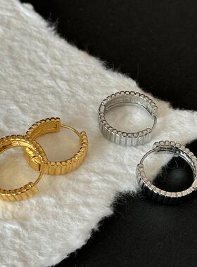 MAGICBOXACC冷淡风螺旋竖条纹黄铜圆圈耳圈几何齿轮耳扣耳环耳饰