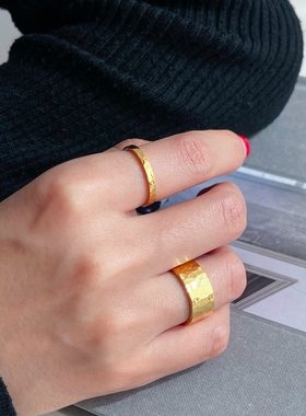 MAGICBOXACC欧美ins风质感金属锤纹路粗细素圈钛钢戒指叠戴食指戒