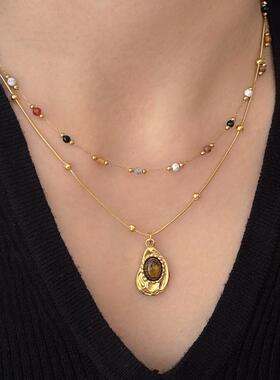 MAGICBOXACC精致彩色极细米珠天然真石串珠项链女叠戴锁骨链饰品