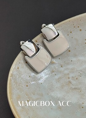 MAGICBOXACC法式复古方形几何滴釉耳钉女小众设计感气质百搭耳环