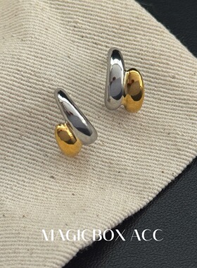MAGICBOXACC轻奢秋冬小众ins风双色个性通勤耳饰女高级感饰品耳钉