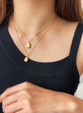 MAGICBOXACC法式简约芒星水滴方形吊坠钛钢高保色项链颈链锁骨链