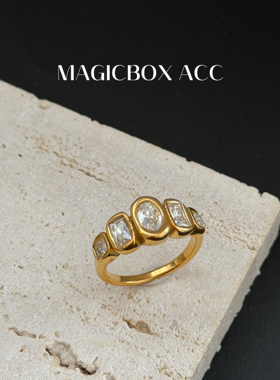 MAGICBOXACC轻奢老钱简约几何锆石钛钢戒指小众设计感叠戴指环女