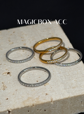 MAGICBOXACC欧美风个性简约满钻钛钢戒指小众设计感叠戴感指环女