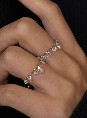 MAGICBOXACC精致Bling闪亮水滴水钻抽拉链条可调节食指戒指女指环