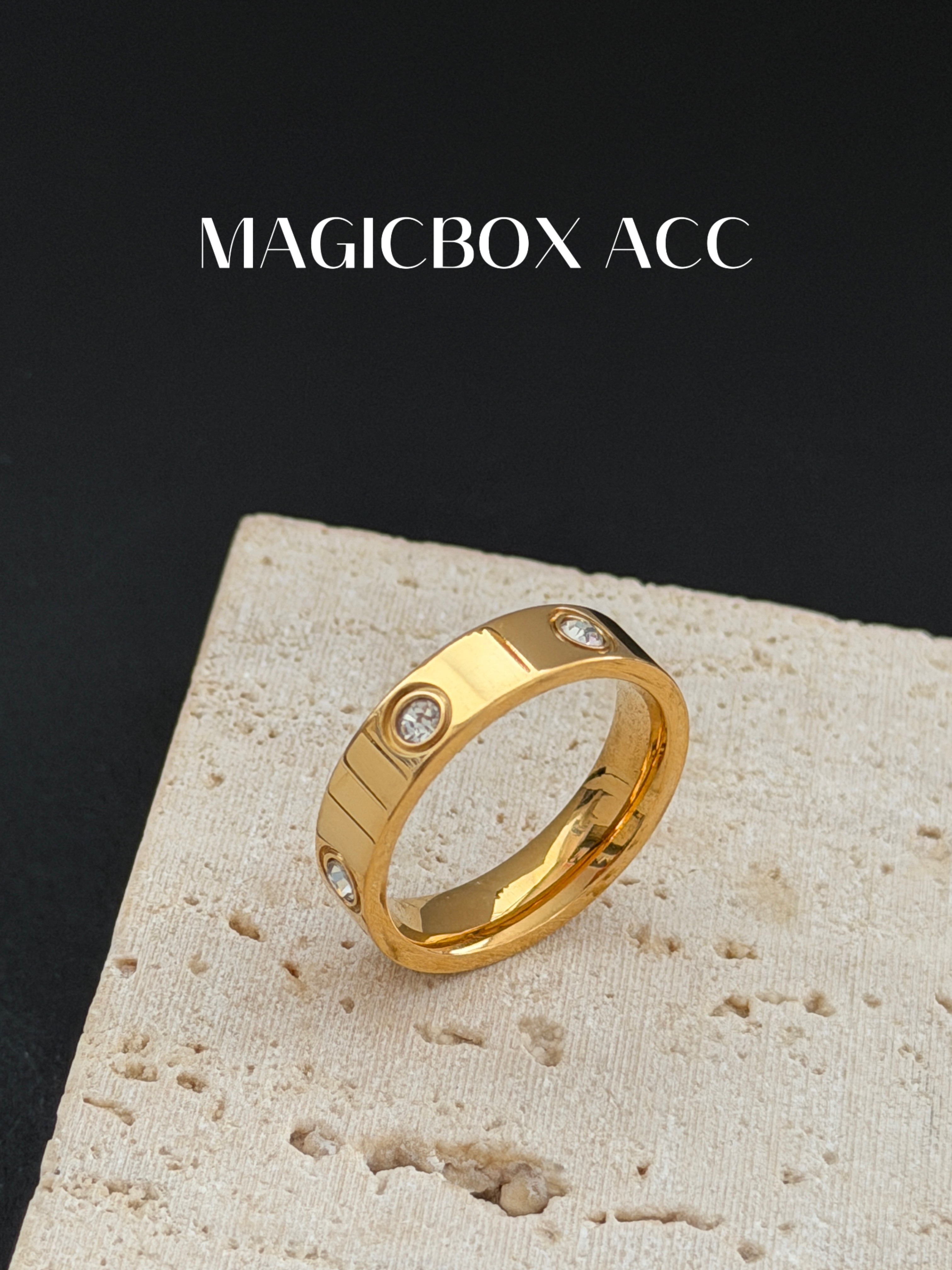 MAGICBOXACC欧美风轻奢简约经典镶钻钛钢戒指小众设计叠戴指环女