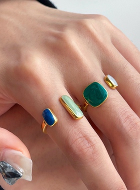 MAGICBOXACC复古港风珐琅手工滴釉几何开口高保色钛钢戒指指环