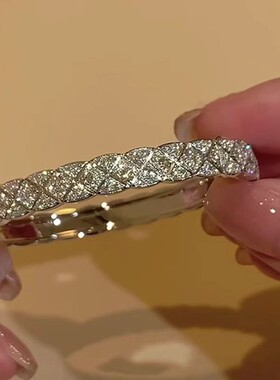 中古银色满钻菱格手镯欧美风复古时尚精致高级感小众个性超闪手饰