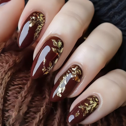 跨境热销水滴甲氛围感轻奢美甲爆闪树叶显贵假指甲nails