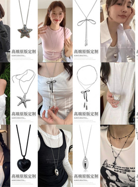 甜美简约抽拉蝴蝶结项链女韩系小众设计长款配饰百搭春夏新款