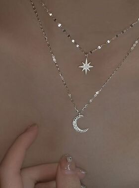 新款百搭星星月亮项链女小众设计高级感锁骨链超仙送女友礼物