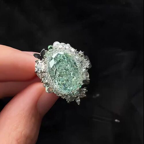 【冰萃薄荷】仿帕拉伊巴绿钻戒指重工满钻轻奢小众精致高级感指环