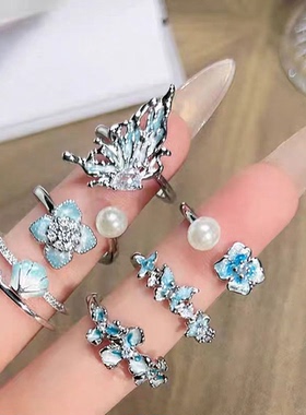 轻奢蝴蝶小众设计超仙珐琅渐变花朵百搭戒指女百搭时尚高级感指环