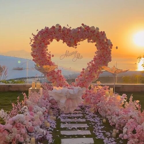 求婚心形绢花拱门婚礼背景装饰花