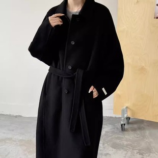 90％羊毛10%羊绒外套 冬上新韩系翻领长款 配腰带 YUXI严选