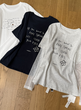 【YUXI严选】假两件拼蕾丝袖早春上新韩系清新风长袖T恤休闲宽松