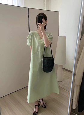清仓129元!【YUXI严选】韩系简约气质高级 V 领系带复古连衣裙