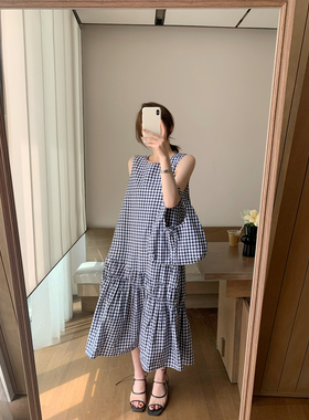 【YUXI 严选】韩系宽松版背心裙连衣裙(配包包) 小格纹无袖文艺