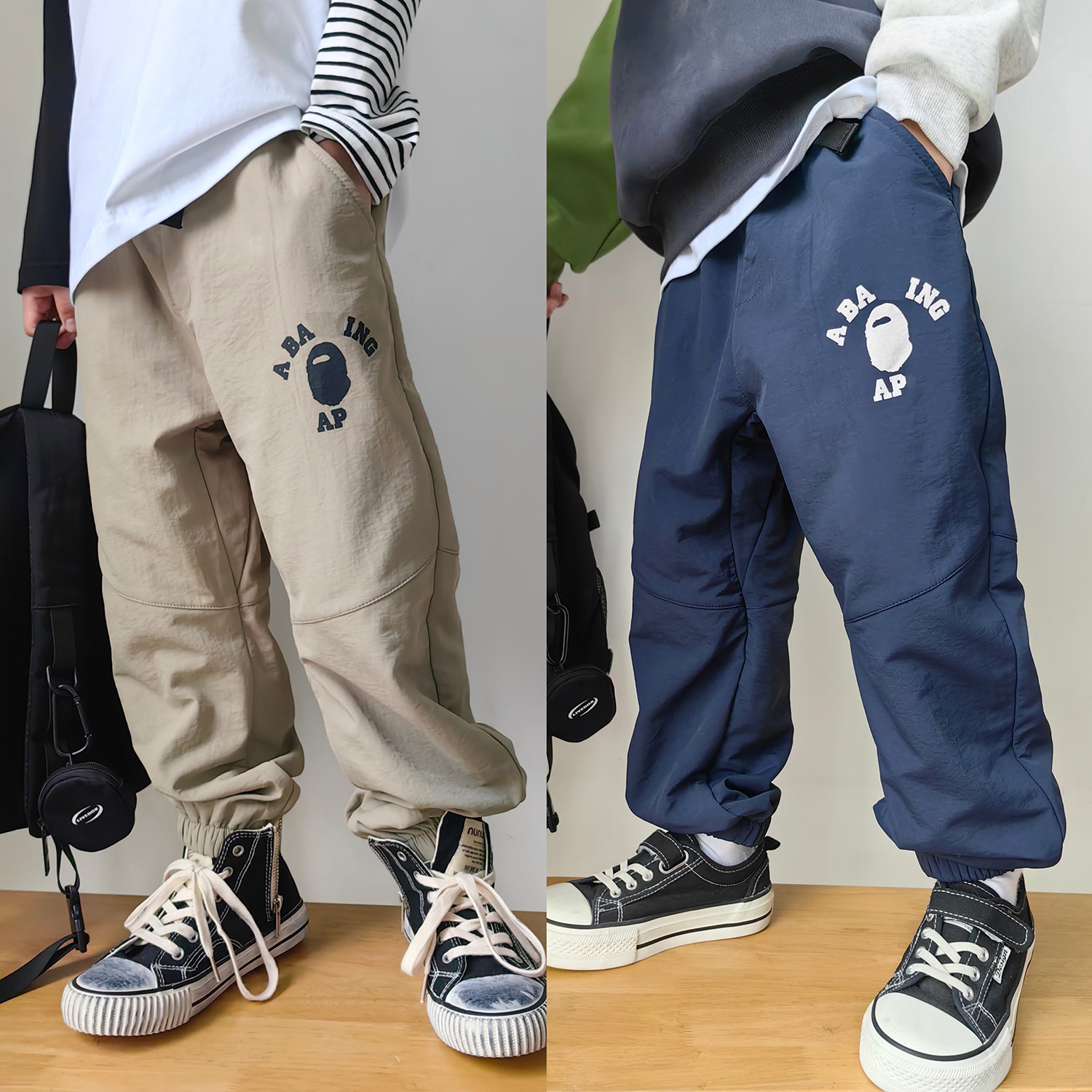 2024冬季加绒长裤轻量户外三防加厚工装拼接裁剪防水休闲裤男童潮