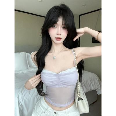紫色网纱蕾丝吊带背心女夏纯欲