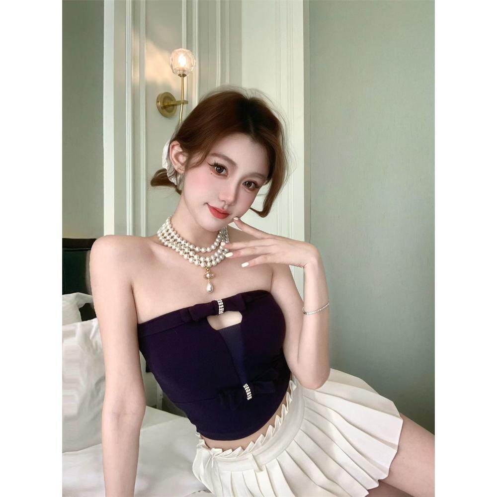 带胸垫镂空蝴蝶结抹胸背心热辣妹性感裹胸打底内搭纯欲风黑色上衣,女装/女士精品,抹胸,淘宝优惠券,粉丝福利购,淘宝优惠卷