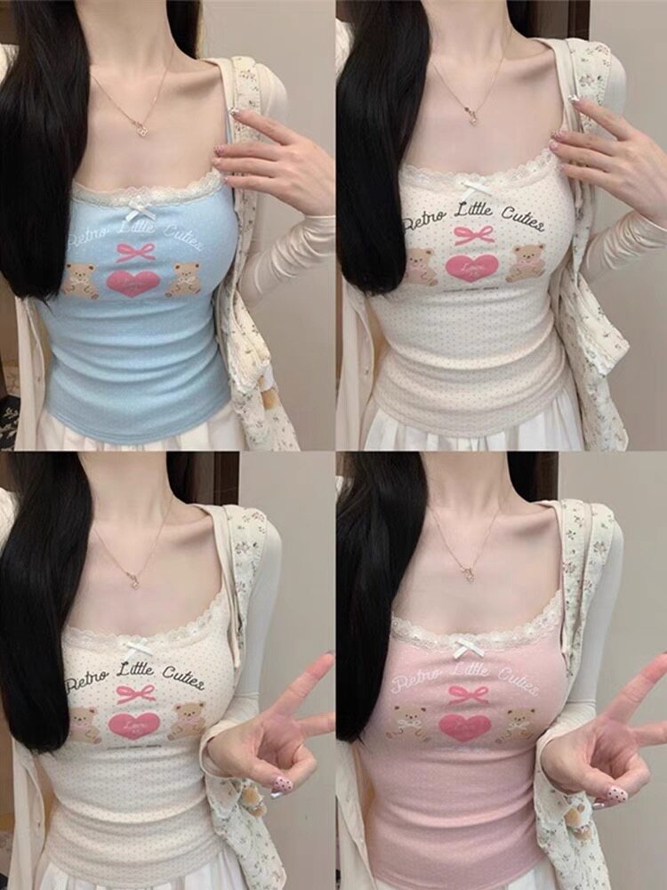 带胸垫背心打底蕾丝花边吊带