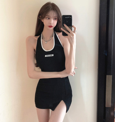 纯欲挂脖吊带连衣裙女夏2022新款