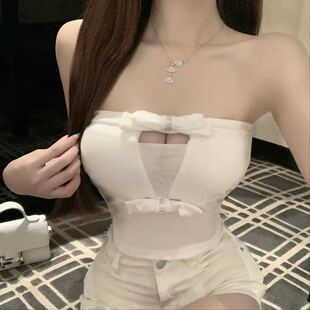 带胸垫蝴蝶结抹胸吊带背心女春夏性感美背文胸一体内搭纯欲风上衣