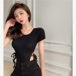 歐美風性感辣妹純欲斬男背心吊帶連體衣女夏裝 連檔打底上衣 修身