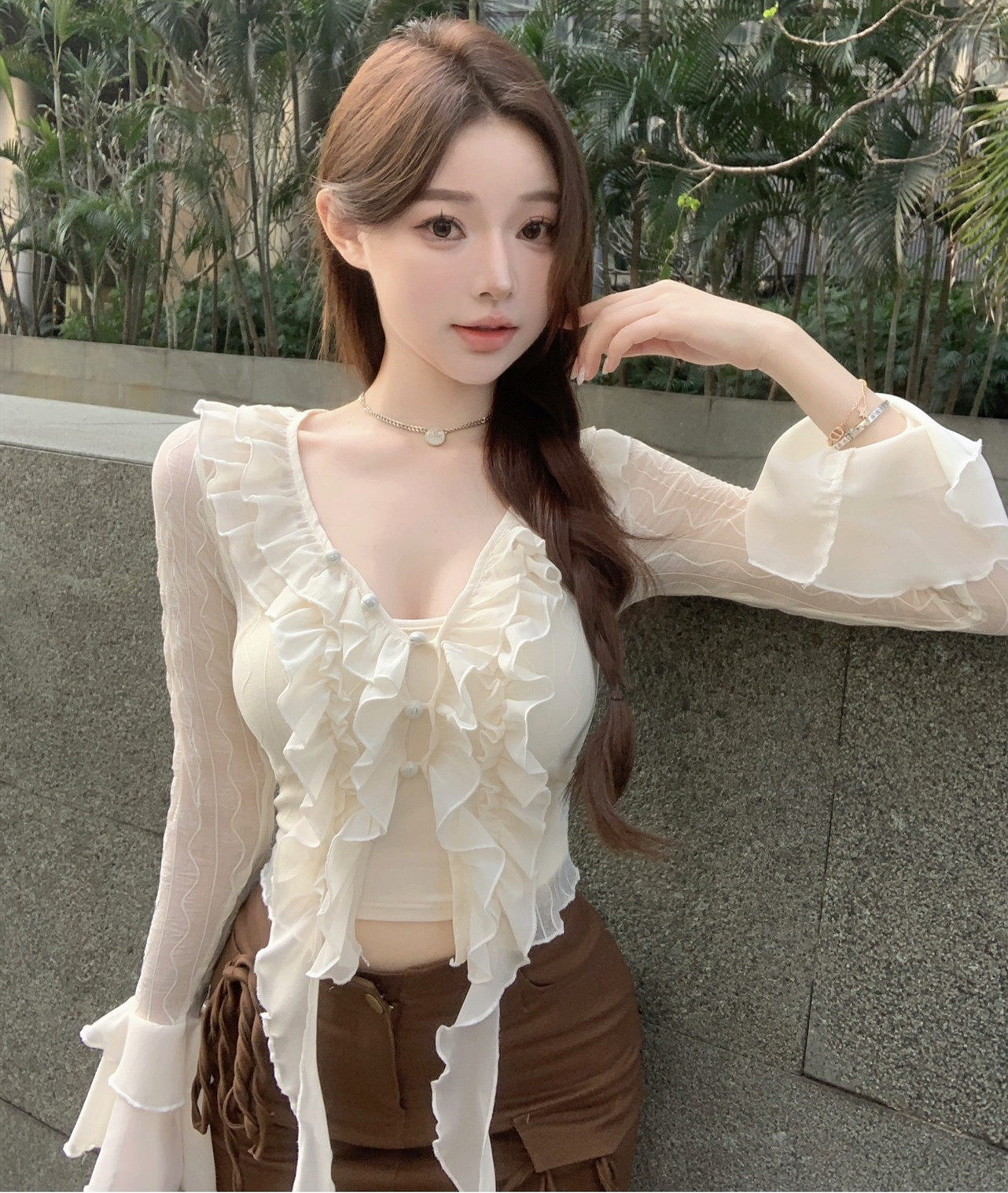 纯欲微透蕾丝衫开衫女夏季