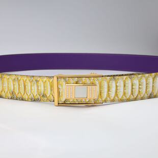 黄金大蟒蛇皮正肚A级品相3.8宽自动高奢款男士镶钻皮带扣正肚腰带