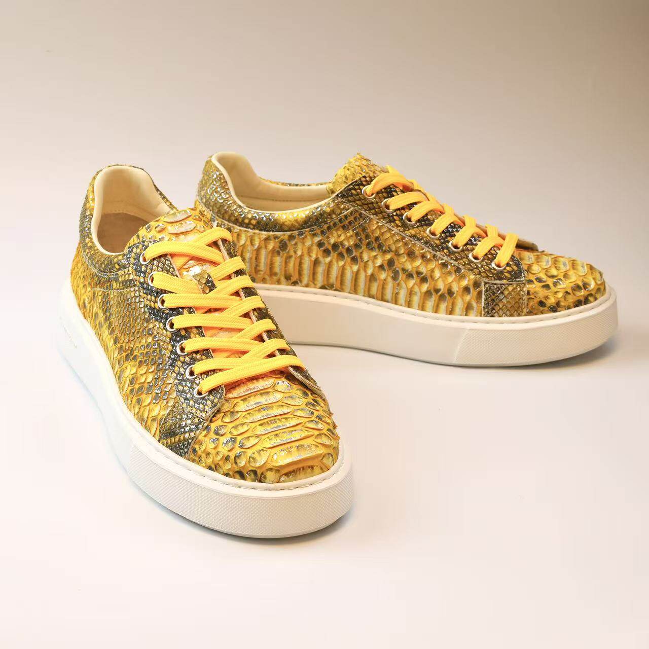 进口蟒蛇皮时尚百搭休闲板鞋轻奢真皮透气潮鞋男士