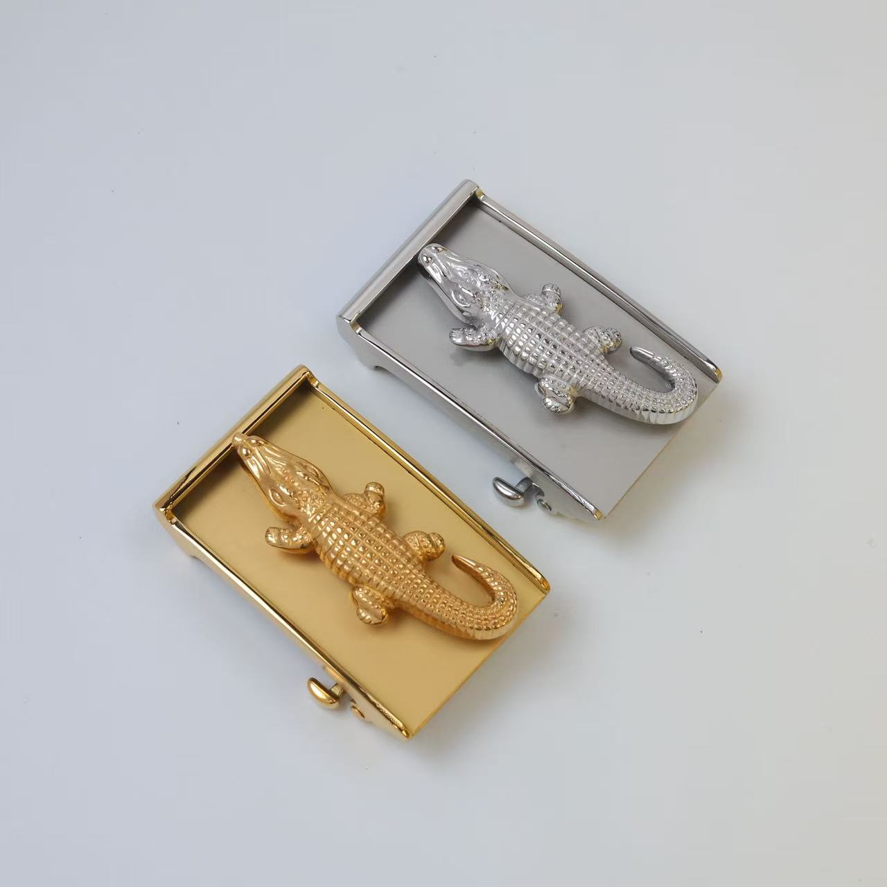 不锈钢鳄鱼头带扣3.8宽自动打眼皮带扣男士百搭内穿裤带