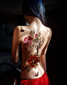 包邮 纹身贴防水持久仿真女款 牡丹花大图满背古风写真拍摄贴画特价
