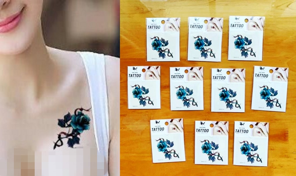 胸部防水紋身貼紙性感小圖案藍色