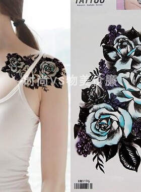 3d纹身贴持久防水黑色玫瑰锁骨胸部背部腹部遮疤痕遮暇满10元邮
