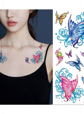 纹身贴防水女持久仿真手臂胸口锁骨遮疤痕贴纸蝴蝶花朵满10元包邮