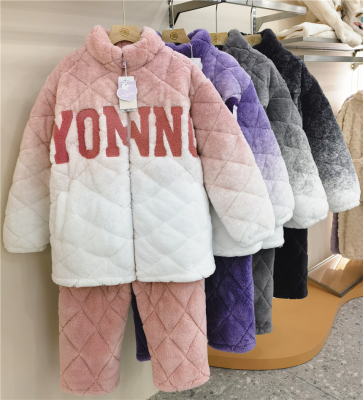 冬款女79172男79173美狐绒夹棉加厚保暖情侣套装家居服睡衣