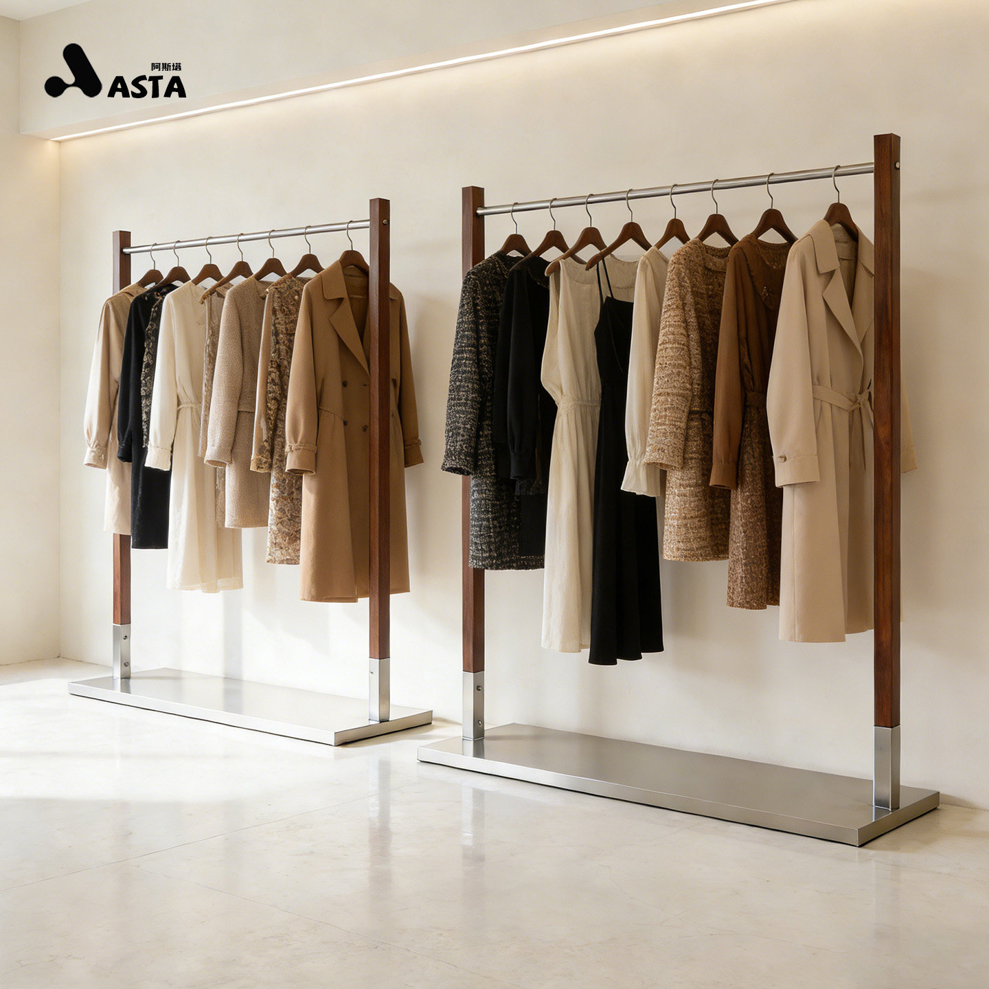 服装店展示架原木色落地中岛买手店中古风挂衣架女装陈列网红衣架