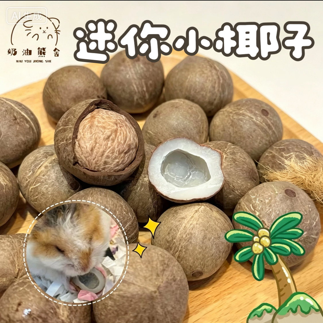 奶油熊舍迷你新鲜小椰子仓鼠金丝熊沙鼠花枝磨牙零食玩具适口性好