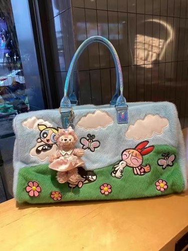 JR&B可爱飞天小女警毛毛包大容量辣妹甜心手提包旅行袋健身包女