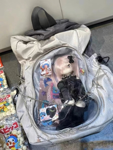 饮下闪电亚文化痛包大容量双肩包休闲旅行学生谷娃包吧唧透明书包