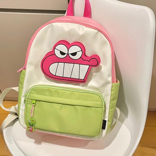 可爱鳄鱼先生拼色书包大容量小学初高中大学生上课通勤卡通双肩包