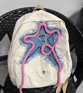 星星Y2K美式复古初中高中大学生牛仔双肩包男女背包学生书包