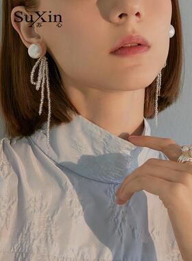 苏心大气设计款耳环耳饰两带式长款流苏耳坠女925银针森系通勤潮
