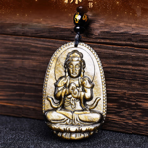 天然金曜石本命佛吊坠