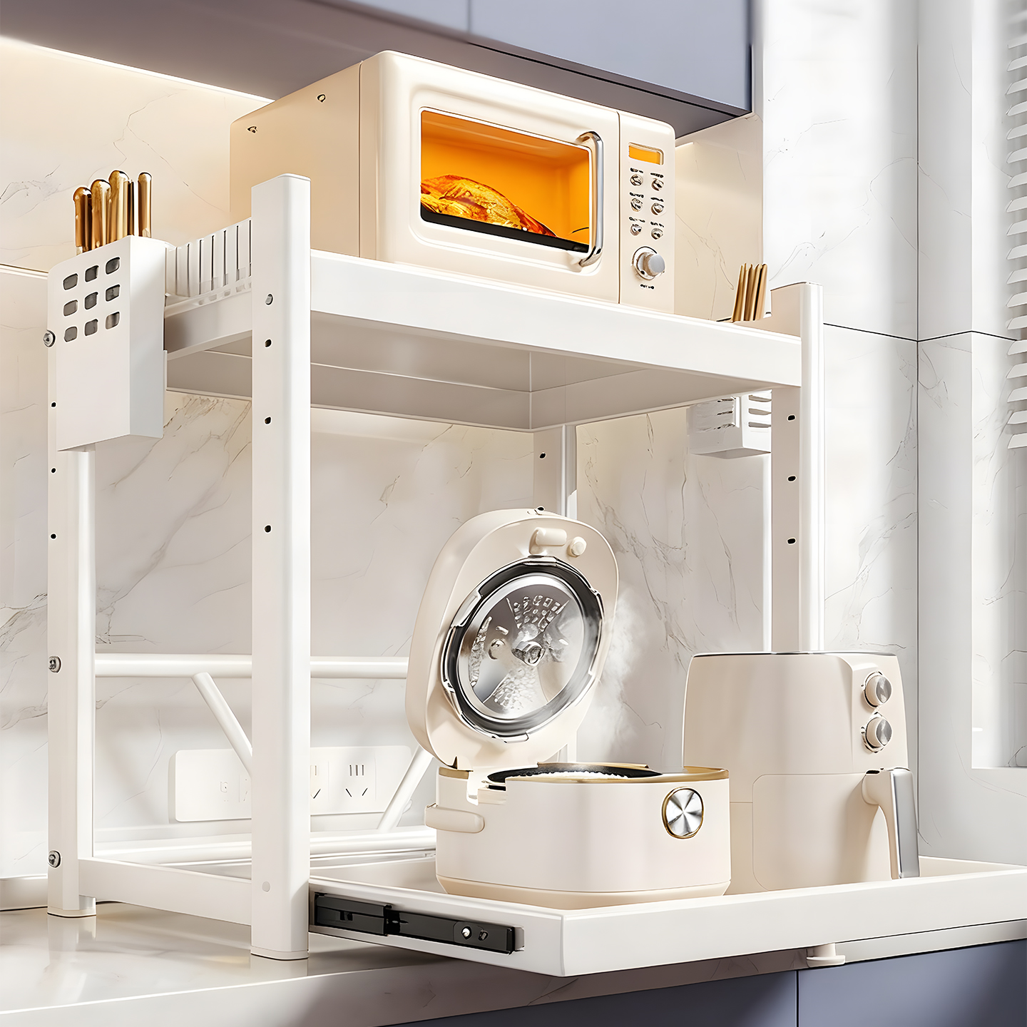 抽拉置物架多功能微波炉收纳